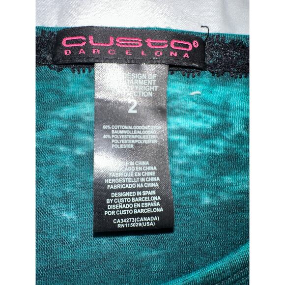 VINTAGE CUSTO BARCELONA TEAL LION TUNIC TOP - Picture 3 of 8